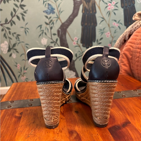 Tory Burch Platform Espadrille Stripe Strap Wedge Sandals - Picture 2 of 8